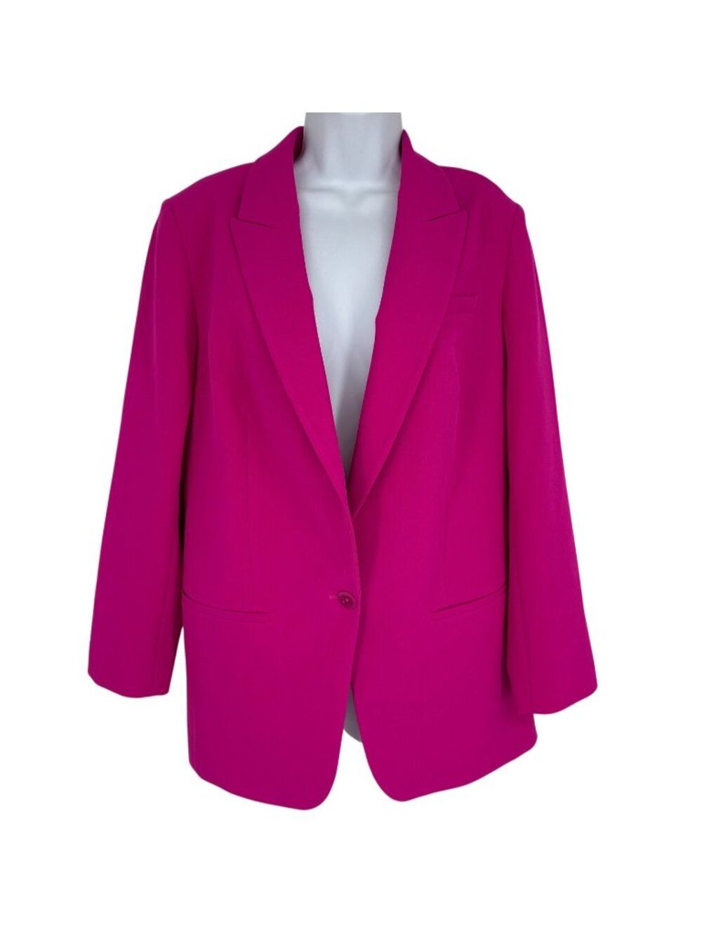 Express Editor Women's Long Sleeve One-Button Bright Pink Blazer Size L